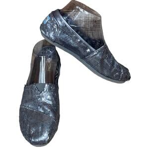 Toms Silver Sequin Slip On Flats Shoes Size 7